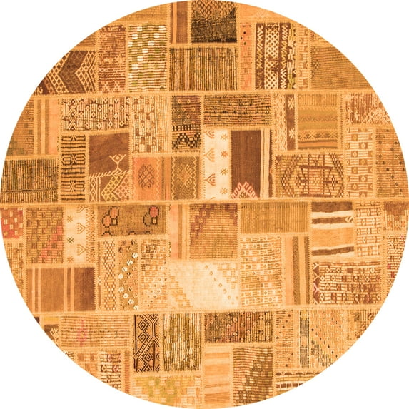 Ahgly Company Indoor Round Abstract Orange Contemporary Area Rugs, 6' Round