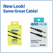 onn 6ft 3.5mm Aux to Aux Braided Audio Cable, Black
