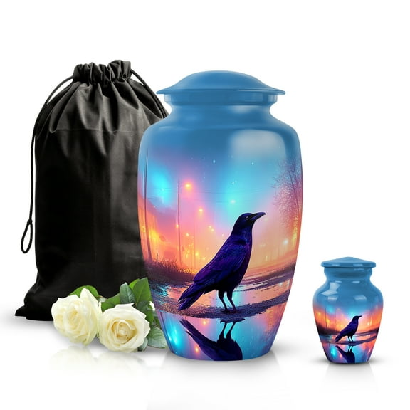 SABURIAL Crow Urn - Handmade Burial Urns for Women & Men Ash - Decorative Cremation Urns for Human Remains - Perfect Memorial Urn for Ashes - Combo - 10 Inch Large with 3 Inch