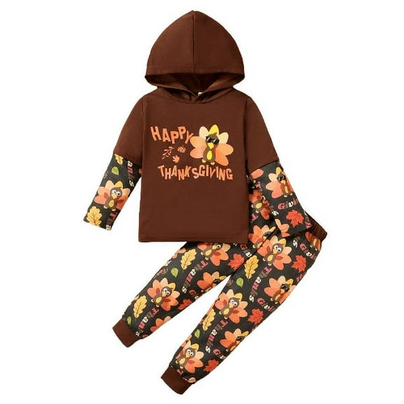 Mikrdoo 3T Baby Boys Thanksgiving 4T Boys Outfits Letter Hooded Sweatshirt Top Turkey Wearing Sunglasses Print Pants 2Pcs Set