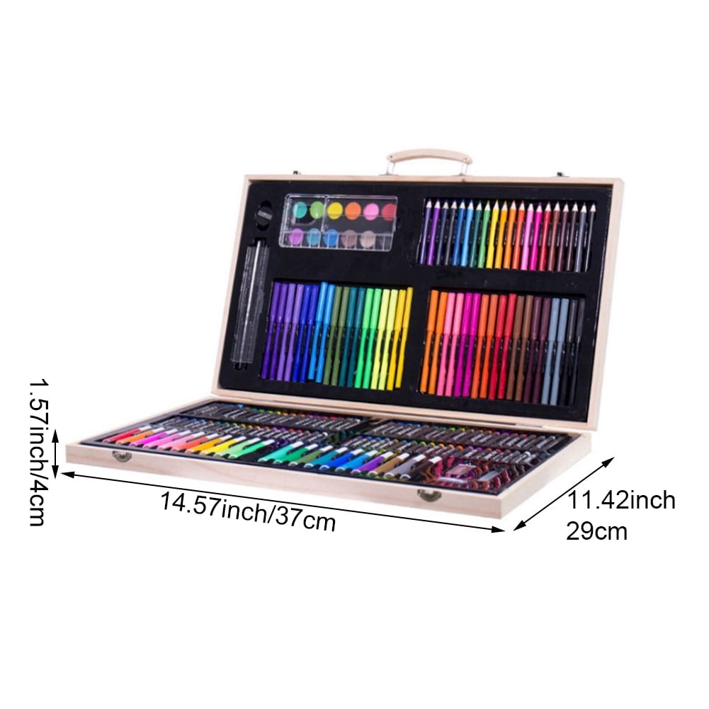 Hzzsbu 180Pcs Art Markers Set with Wooden Box Watercolor Pen Pencil Crayon Oil Pastel for Art Supplies