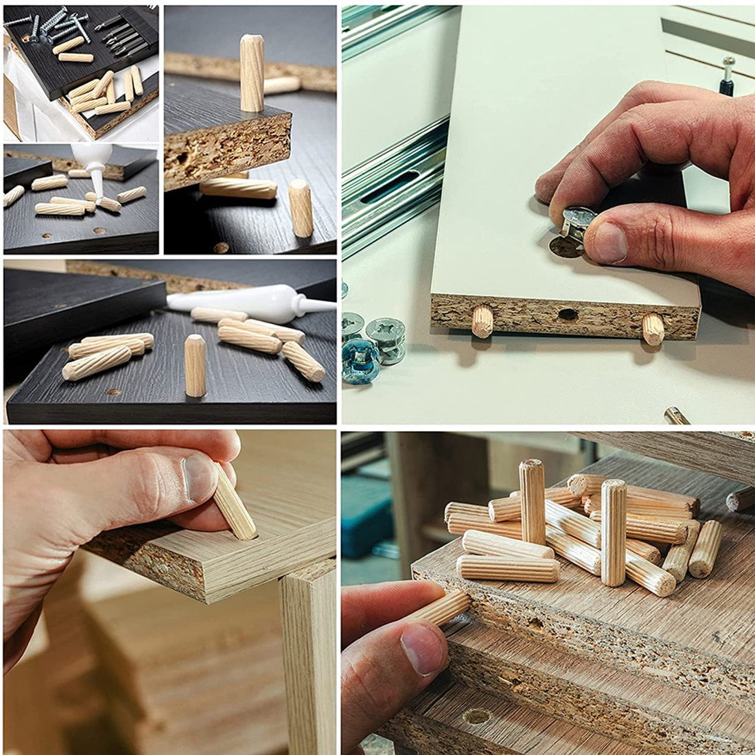 Grooved Wood Dowels with Tapered Beveled Ends Dowel Plugs for