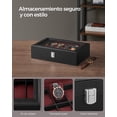 thumbnail image 2 of SONGMICS Caja de Relojes, Estuche con 12 Compartimentos, Cojín de Terciopelo, Cerradura, 20.2 x 30.2 x 7.8 cm, Negro y Rojo, 2 of 5