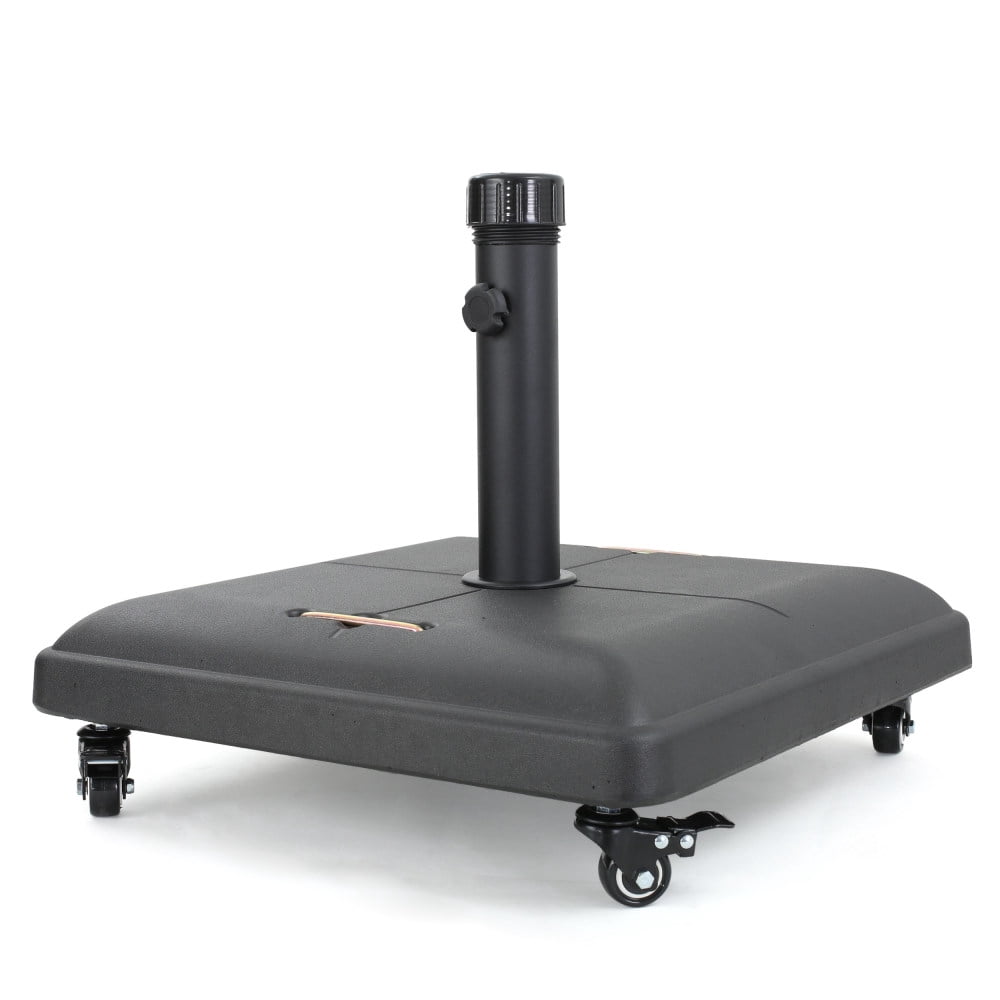 Square Concrete Umbrella Base with Wheels Heavy Duty Outdoor Patio Umbrella Stand with Adjustable Knob Black