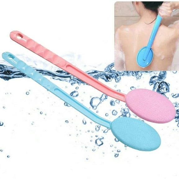 2 Pcs Body Lotion Applicator,Back Washer for Shower,Back Rubs Massager Bath Brush,Shower Brush Bath Body Brush,15 inch Dry Brushing Body Brush,Long Handle,Easily Self Apply Lotions,Blue Pink