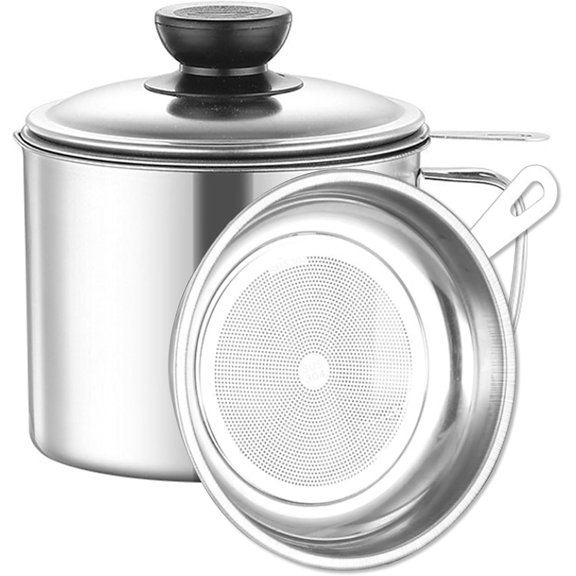 Pekkaxy Stainless Steel Oil Filter Household Cooking Oil Storage Can with Fine Mesh Lid Cooking Oil Fat Separator for Storing Frying Cooking Grease
