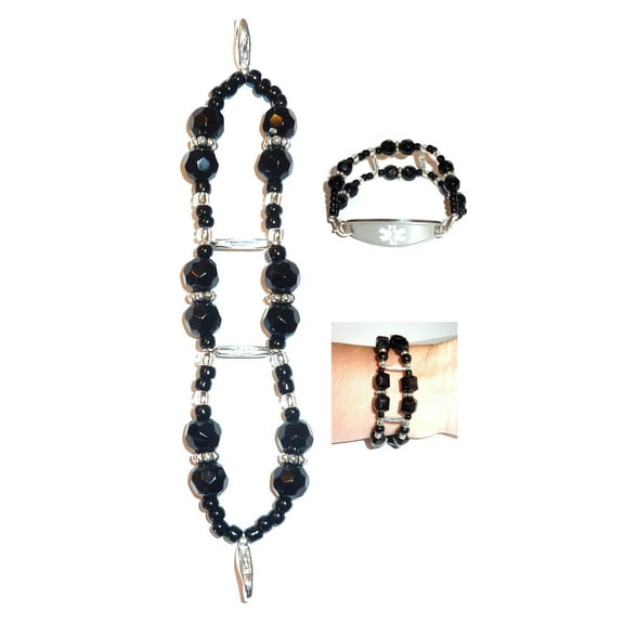 Stylish Medical Alert Bracelets  Double Black Medical ID Replacement Band by Hidden Hollow Beads