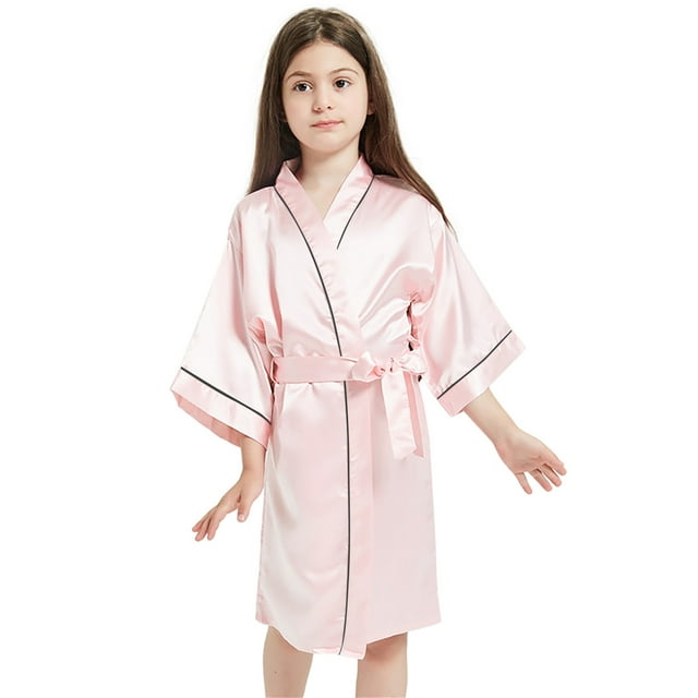 Sunnyoo Big Girls Silk Satin Bathrobe Kimono Robes Nightgown Sleepwear Clothes for Kids