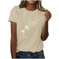 thumbnail image 1 of Tii.MM Hauts d'Été pour Femmes 2025 T-Shirt Graphique à Manches Courtes Col Ras du Cou T-Shirts à Imprimé Pissenlit T-Shirts Mignons Basiques, 1 of 4