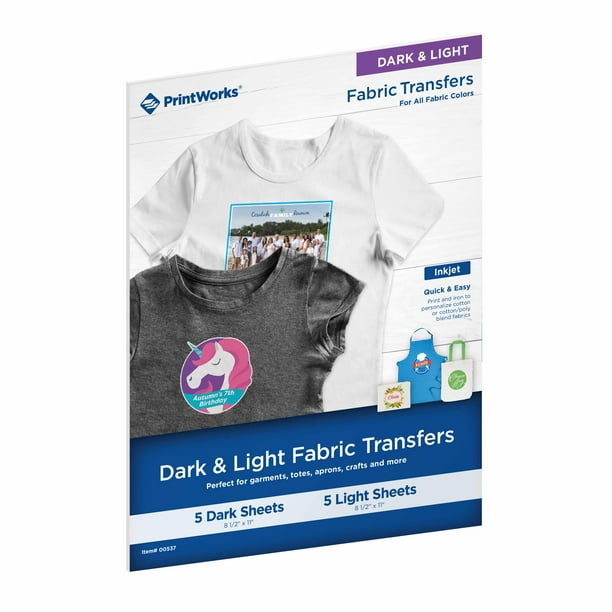 Printworks Dark & Light Fabric Transfers, for All Fabric Colors, 5 Dark