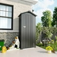 thumbnail image 6 of Outdoor Storage Shed, Galvanized Steel Lean to Shed with a Solid Lock System, Tool Sheds with Sloping Roof, Outdoor Door Storage Cabinet for Patio, Garage, Poolside, Poolside, and Garden (Brown), 6 of 10