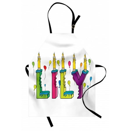 

Lily Apron Hand Drawn Merry Arrangement of Letters Birthday Themed Female Name with Balloons Unisex Kitchen Bib Apron with Adjustable Neck for Cooking Baking Gardening Multicolor by Ambesonne