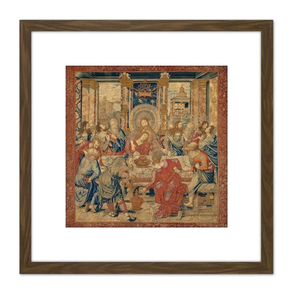 Van Orley Last Supper Biblical Silk Screen Photo 8X8 Inch Square Wooden Framed Wall Art Print Picture with Mount