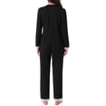 thumbnail image 3 of Conjuntos de pijamas para mujeres con encaje, blusa de manga larga con botones, ropa de dormir, pantalones con cintura elástica y bolsillos, talla XL, color negro, 3 of 6