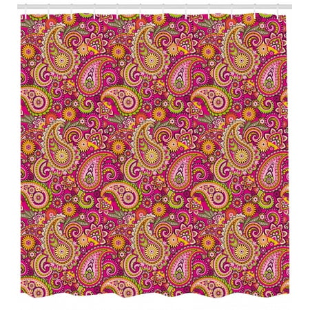 Paisley Decor Shower Curtain Vivid Design With Flowers Dots