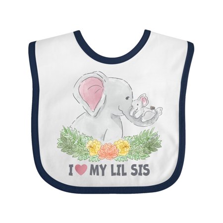 

Inktastic I Love My Lil Sis Elephants with Flowers Gift Baby Boy or Baby Girl Bib