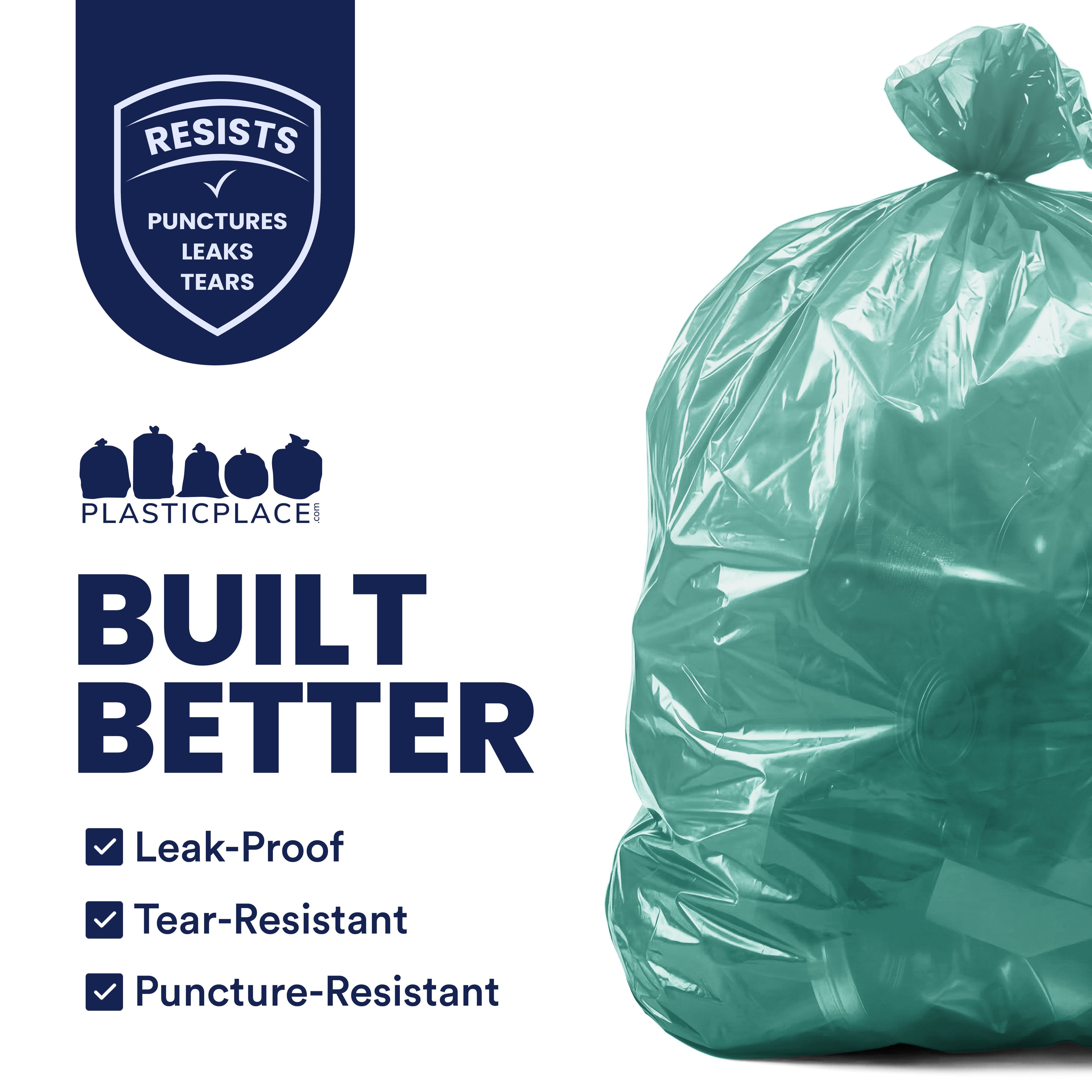 Plasticplace 55-60 Gallon Trash Bags │ 1.2 Mil │ Green Heavy Duty Garbage Can Liners │ 38” x 58” (50 Count)