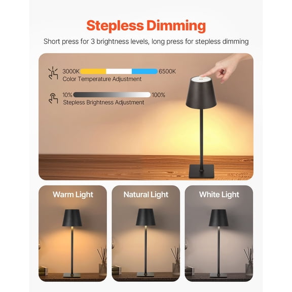 Black Cordless Table Lamp 2-Pack with 5200mAh Built-in Battery, USB Rechargeable Desk Lamp, Modern Portable Reading Light