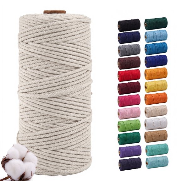 Beige 3mm Macrame Cord, 110 Yards Natural Cotton Cord, Macrame Rope Yarn for DIY Crafts, Wall Hangers, Plant Holders, Knitting, Wedding Decor (1 Roll)