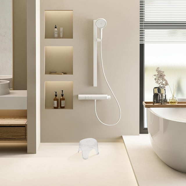 OUNONA Transparent Bathroom Chair Made from Durable PP Material Non Slip Shower Stool for Bath Use