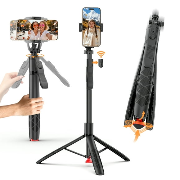 SelfieShow Trépied Automatique pour Téléphone 70 Pieds', Trépied de Voyage Rotatif à 360°, avec Télécommande, Convient à iPhone/Android (Noir)