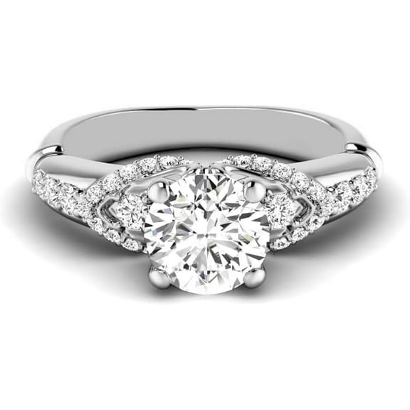 Vintage 10K/14K/18K Solid White Gold Diamond Ring Round Certified Moissanite Engagement Ring Wedding Band Ring for Women