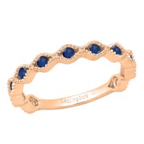 Dazzlingrock Collection Round Blue Sapphire 11 Stone Stackable Wave Band Ring for Women (Color Blue, Clarity Highly Included) in 10K Rose Gold, Size 6.5