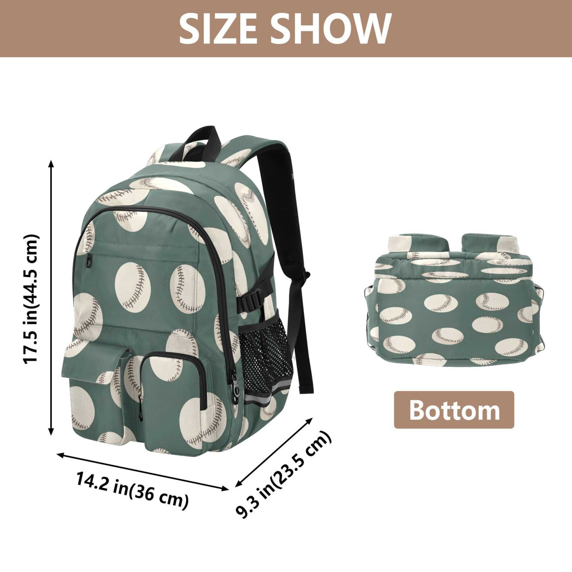 30L Backpack Durable Computer Bag for College & Travel Lightweight Daypack Fits 15.6" Laptop Green Baseball Pattern