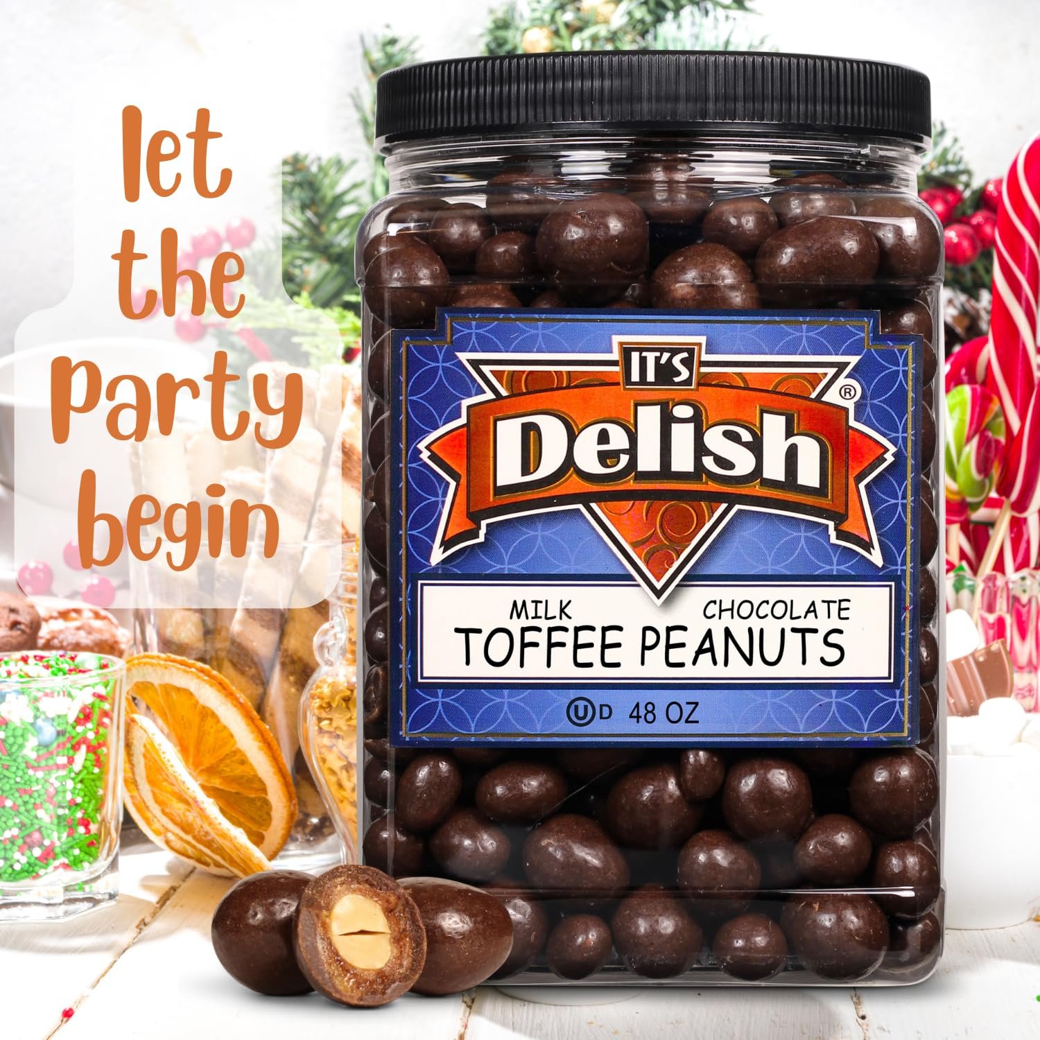 Milk Chocolate Toffee Coated Peanuts by It's Delish, 48 OZ Jumbo Container  Milk Chocolate Covered Candy Nuts Bulk Peanut Chocolates Sweet & Crunchy Nut Snack  Kosher Dairy