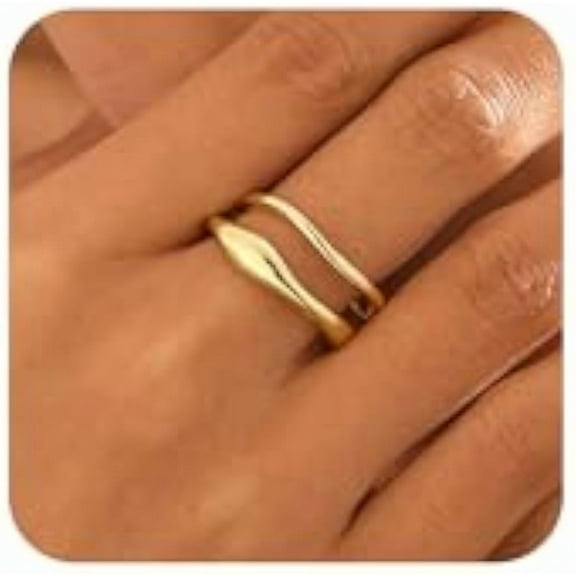 Gold Rings for Women,Dainty Ring Set 14K Gold Plated Thumb Rings Non Tarnish Chunky Size 6-10 Gold Jewelry Gifts for Women