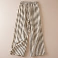 thumbnail image 2 of Audhol Striped Pants Women, Retro Cotton and Linen Striped Wide Leg Pants for Women Loose and Casual Straight Leg Cropped Pants Petite Linen Pants for Women Beige L, 2 of 6