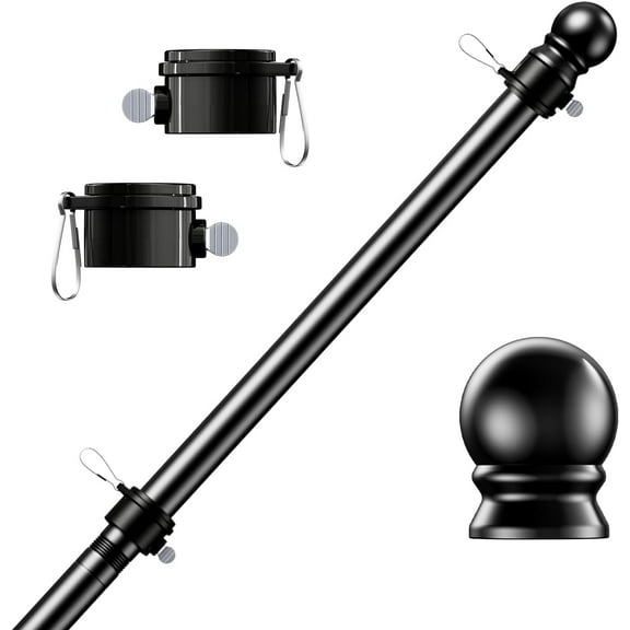Pole, Tangle Spinning Stainless Rustproof Flagpole for 3x5 Fan Outdoor Flags for Outside House (Black, 5FT, Without Bracket)
