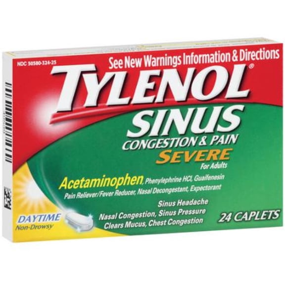 TYLENOL Sinus Congestion & Pain, Severe Caplets Daytime Non-Drowsy 24 EA (Pack of 6)