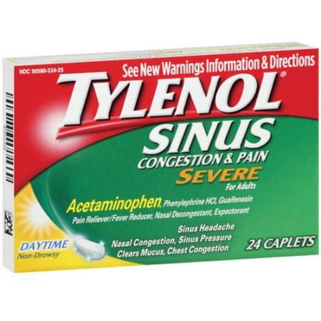 TYLENOL Sinus Congestion & Pain, Severe Caplets Daytime Non-Drowsy 24 EA (Pack of 6)