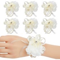 Vorkoi Wrist Corsage for Prom, 6pcs Burgundy Rose Wrist Corsages for Wedding Bridal Bridesmaid Girl Women, Hand Flower for Wedding Party Homecoming Ceremony Anniversary Prom Flower Corsages