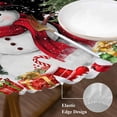 thumbnail image 3 of Black Christmas Round Tablecloth, Fitted Table Cover with Elastic for 45"-54" Round Tables, Snowman Xmas Tree Snowflake Winter Gifts Table Cloth Outdoor Indoor Dinning Party Waterproof Tablecloths, 3 of 7