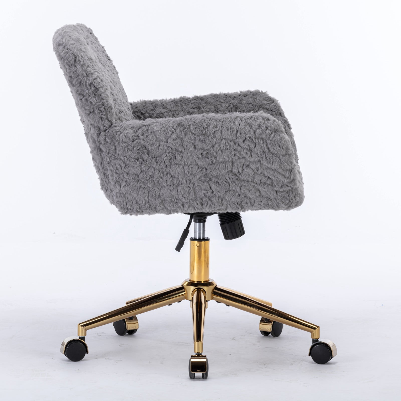 GAKMCIL Artificial Alpaca Wool Home Office Chair, Ergonomic Desk Chair, Vanity Chair with 360 ° Swivel, Arm, Golden Metal, Chassis can be Tilted 40°, 300lb Load for Study, Office, Bedroom (Gray)
