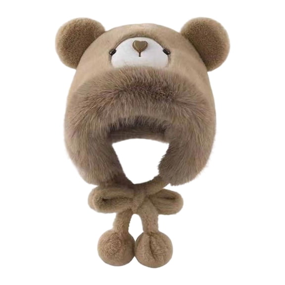 Segolike Cute Stuffed Bear Ear Hat Comfortable Animal Headgear for Girls Camping Holidays Khaki
