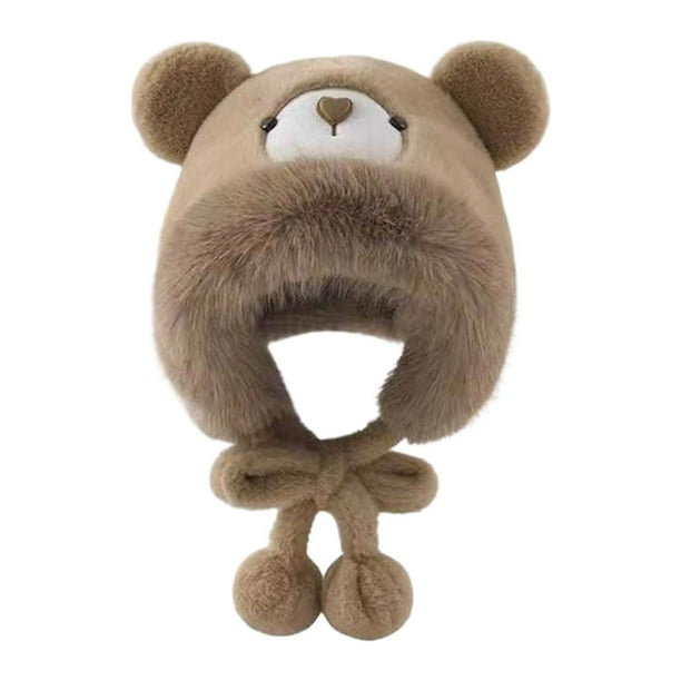 Gorro térmico con orejas de oso de peluche para adultos, ideal para escalada y esquí. Caqui