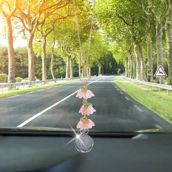 1 pc Glass & Resin Lily of the Valley Car Hanging Ornaments with Brass Chians Pink 195mm