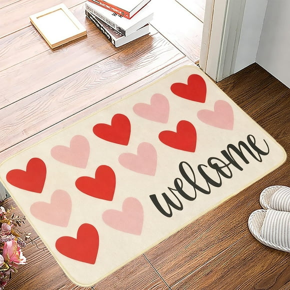 Valentines's Day Heart-shaped Entrance Mat Romantic Welcome Doormat Non-slipss Rug Suitable For Bathroom And Home Front Door Decoration 23.6x15.7 Inches