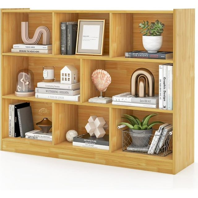 Songqin 8 Cube Bookcase, Freestanding 3-Tier Open Bookshelf, Modern Storage Display Cabinet, Wood Cube Storage Organizer for Living Room, Kid’s Room, Burlywood