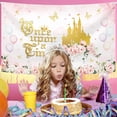 thumbnail image 4 of Once Upon a Time Backdrop Pink Floral Gold Castle Princess Birthday Background for Girls First Birthday Party Decorations Banner Supplies Photo Booth Props, 4 of 5