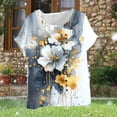 thumbnail image 5 of Xdegoge Cotton Linen Tunic Tops for Women Crewneck Short Sleeve Floral Print Shirts Asymmetrical High Low Hem Side Button Blouse Casual Summer Daily Flowy Loose Tees for Leggings, 5 of 5