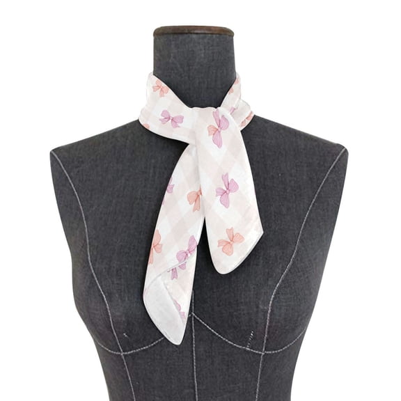 Square Scarf 24x24 Inch Sweet Pastel Bow Pattern Silky Satin Sun Protection Neck Scarf for Women Multi-Purpose Head Wrap Bandana for Hair Bag Decoration