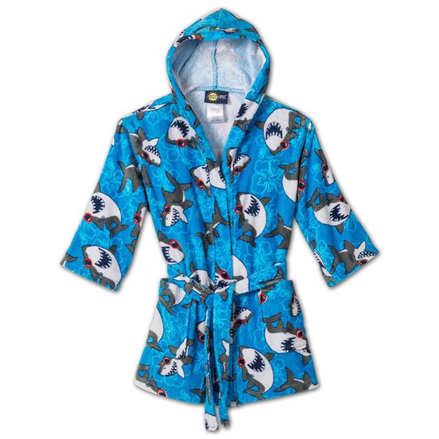 Komar Kids Cotton Robe Hooded Ocean Print Terry Robe Cover Up Sizes 4-12