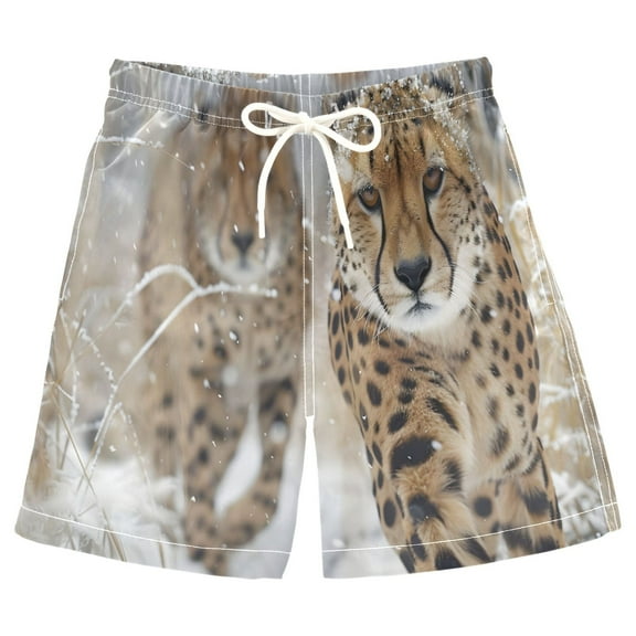 joogoo Kids Boys Swim Trunks Cheetahs in Winter Beach Board Shorts Drawstring Swimsuit Kid Teen L