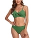 thumbnail image 2 of Traje de baño de 2 piezas para mujer, conjunto de bikini de cintura alta con nudo retorcido transpirable de moda para nadar en la playa, verde S, 2 of 6