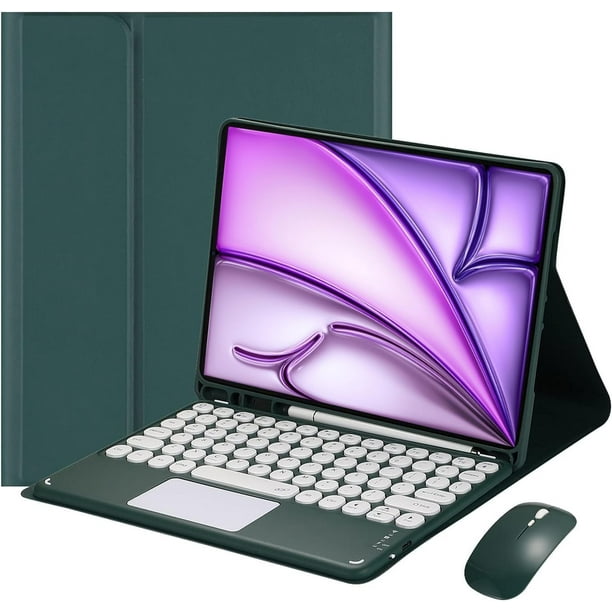 Funda con teclado táctil para iPad Air de 13 pulgadas (M3) 2025, (M2) 2024 y iPad Pro de 12,9 pulgadas, con mouse - Teclado Bluetooth táctil magnéticamente desmontable