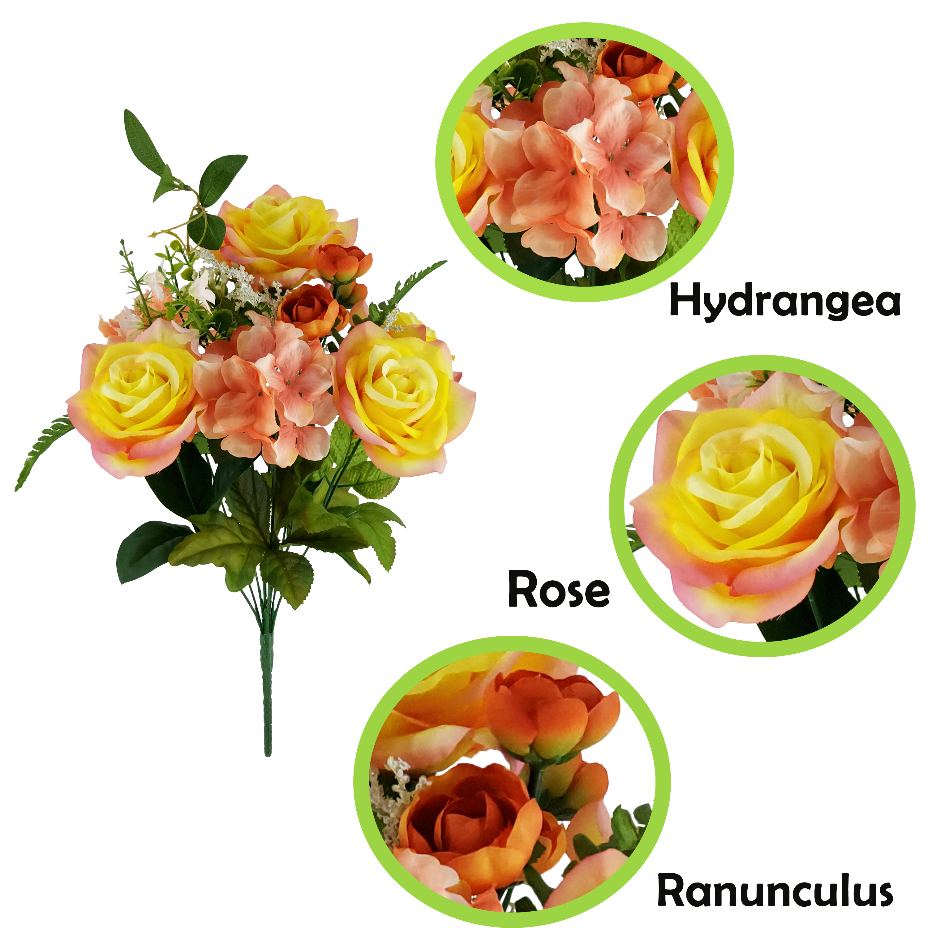 Mainstays 19in Indoor Artificial Floral Bouquet, Rose Flower in Peach Color.